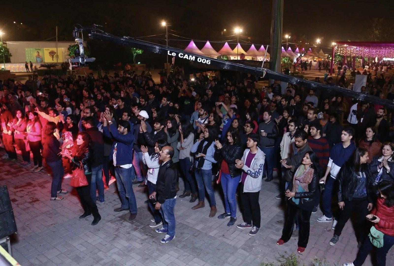 The crowd dancing at night