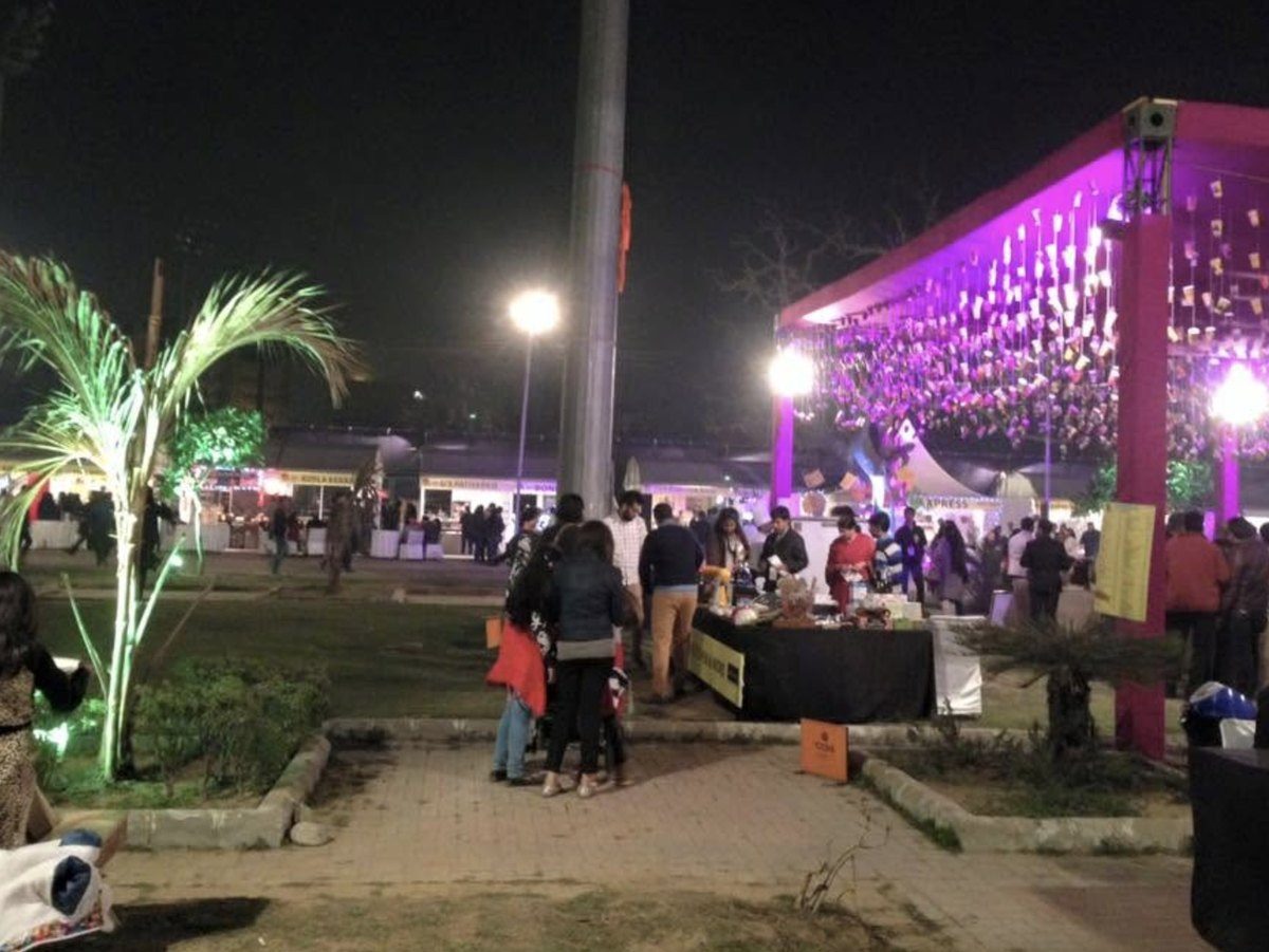 The pink pavilion at THE GIG at night